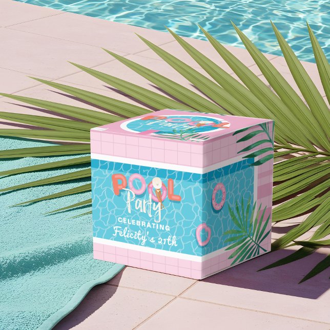 Roligt Tropisk Rosa och blå sommartid Bassäng Part Presentaskar (Fun Tropical Pink & Blue Summertime Pool Party Favor Boxes)