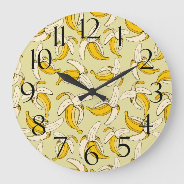 Roligt Tropiska Bananas-Trendiget Beige Fruit Möns Stor Klocka (Framsida)