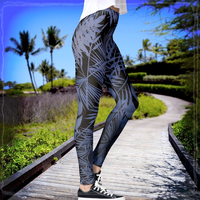 Roligt tropiska marinblått handflatan löv botanisk leggings (Skapare uppladdad)