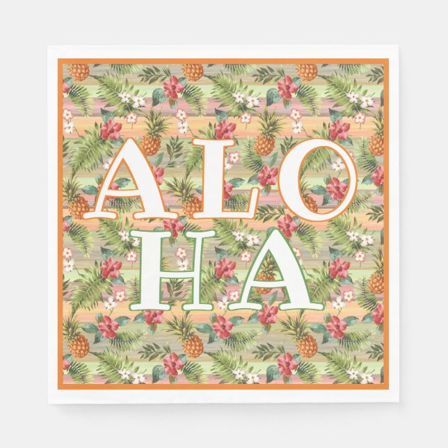 Roligt Tropiskt ananas Frukt Blommigten Rand Mönst Pappersservett (Framsidan)
