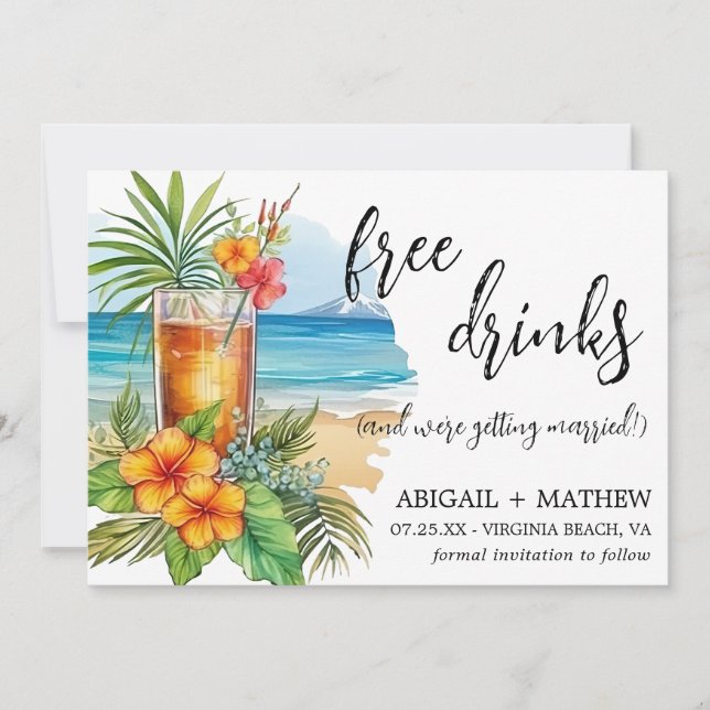 Roligt Tropiskt Cocktail Strand Trendig Foto Bröll Spara Datumet (Framsida)