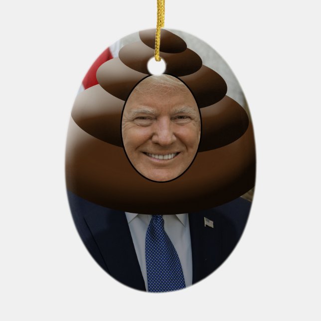 Roligt trumfPoopEmoji huvud Julgransprydnad Keramik (Framsidan)