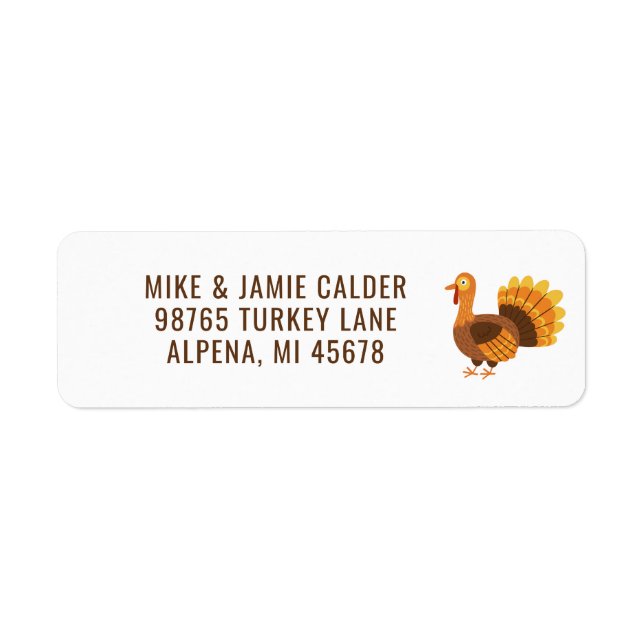 Roligt Turkiet Illustration Thanksgiving Returadress Etikett (Framsidan)