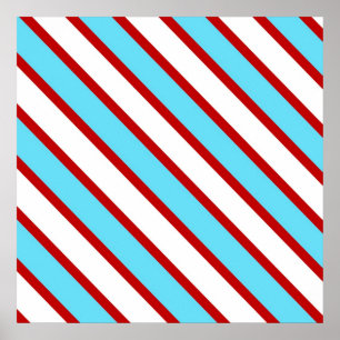 Roligt Turkos Blue Red and White Diagonal Rand Poster