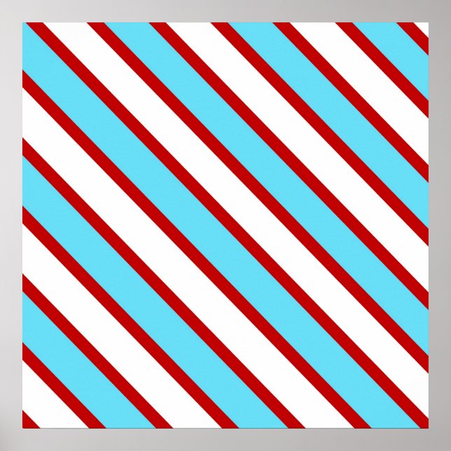 Roligt Turkos Blue Red and White Diagonal Rand Poster (Framsidan)