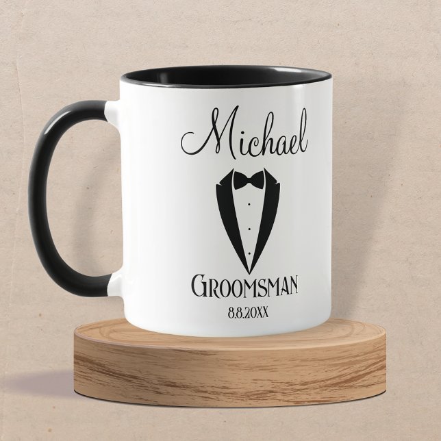 roligt tuxedo med personlig av bog groomsman mugg (Skapare uppladdad)
