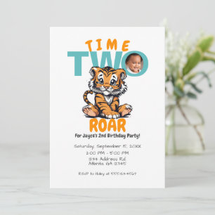 Roligt TWO Roar 2:a födelsedagen Tiger Jungle Part Inbjudningar