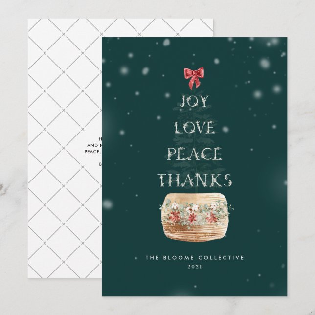 Roligt Typografi Grönt Silver Julgran Snö Julkort (Fram/baksida)