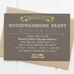 Roligt Typografi Hushållsuppvärmningen Party Inbju Inbjudningar