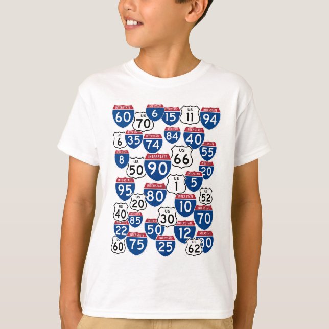 Roligt U.S. Highway Signs Random Mönster T Shirt (Framsida)
