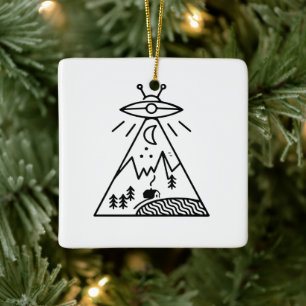 Roligt Ufo, Område 51, Utomjording Abduktion Julgransprydnad Keramik