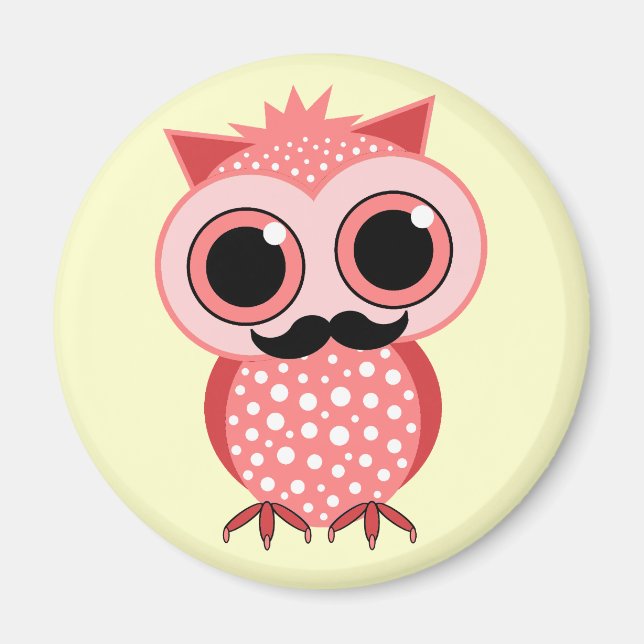 roligt uggla med mustasch magnet (Framsidan)