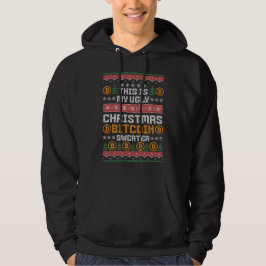 Roligt UGLY CHRISTMAS BITCOIN Faux Sticka Mönster Hoodie
