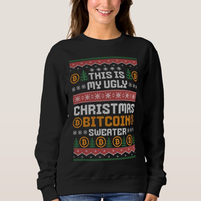 Roligt UGLY CHRISTMAS BITCOIN Faux Sticka Mönster T Shirt (Framsida)