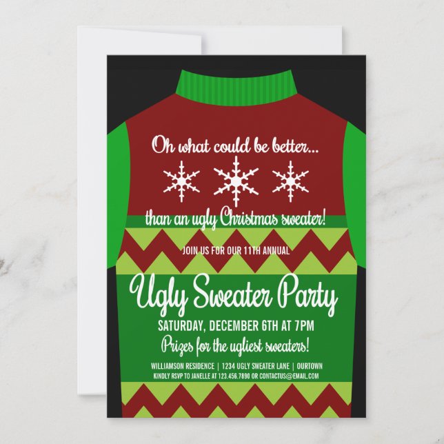 Roligt Ugly jul Sweater Party Inbjudningar (Framsida)