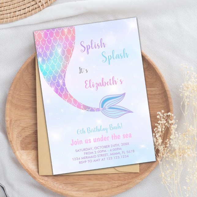 Roligt under Bassäng Party Inbjudningar (Splash Splish Mermaid Birthday Invitations)