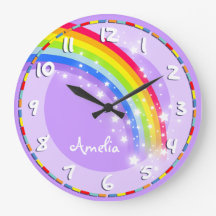 Roligt ungar regnbåge namn lila väggklocka