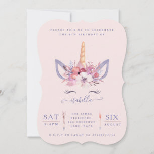 Roligt Unicorn ansikte, vattenfärgfoto party inbju Inbjudningar