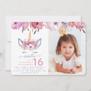 Roligt Unicorn ansikte vattenfärgsfoto party inbju Inbjudningar