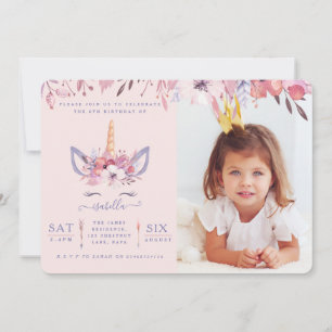 Roligt Unicorn ansikte vattenfärgsfoto party inbju Inbjudningar