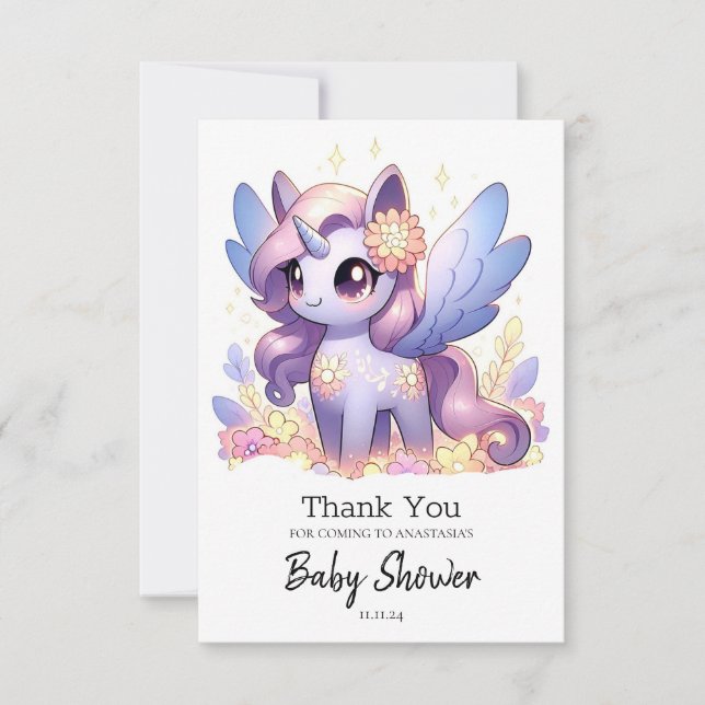 Roligt Unicorn Baby Shower Tack Kort (Framsida)