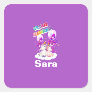 Roligt Unicorn Balloon Birthday Plate Heart Sticke Fyrkantigt Klistermärke
