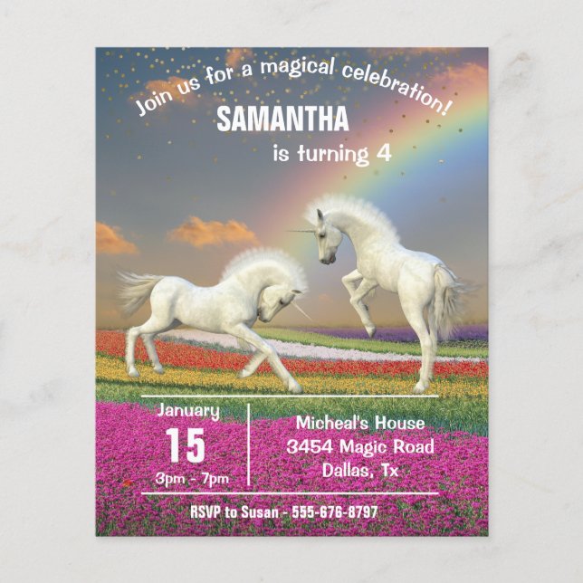 Roligt Unicorn Foals Rainbow Fantasy Budget Flygblad (Framsidan)