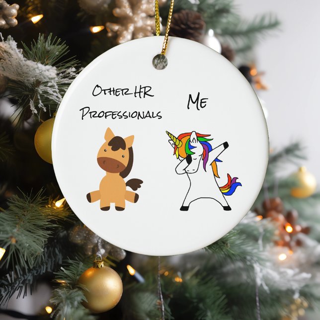 Roligt Unicorn HR Human Resources Professionell Julgransprydnad Keramik (Skapare uppladdad)