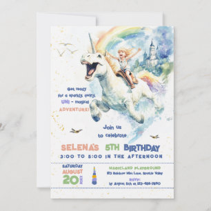 Roligt Unicorn Ride Princess Girl Födelsedagsfest Inbjudningar