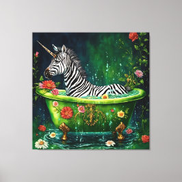 Roligt Unicorn Zebra i ett badkar Canvastryck