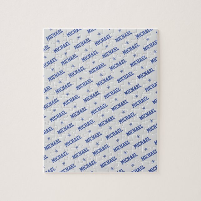 Roligt Upprepande Namn med stjärnblått och Grått Pussel (Vertikal)