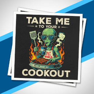 Roligt Utomjording BBQ Kalas Retro UFO Rymd Grilln Pappersservett