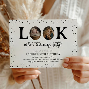 Roligt Utseende Vem är 50' 2 x foto 50-årsdag Inbjudningar