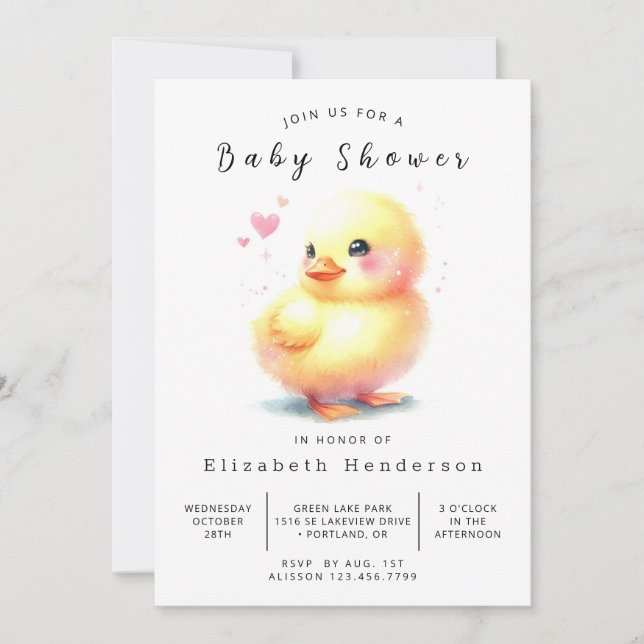 Roligt Utskrivbar Anka Baby Shower Inbjudningar (Framsida)