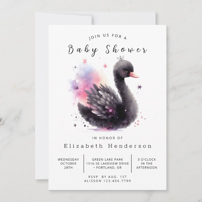 Roligt Utskrivbar Svan Baby Shower Inbjudningar (Framsida)