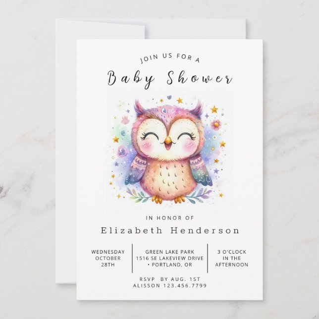 Roligt Utskrivbar Uggla Baby Shower Inbjudningar (Framsida)