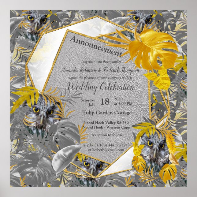 Roligt uttryckt i Gult och Grått-växtlöv Poster (Framsidan)