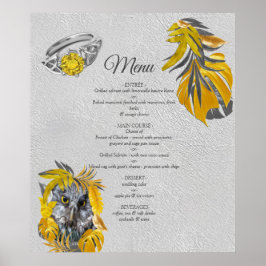 Roligt uttryckt i Gult och Grått-växtlöv Poster