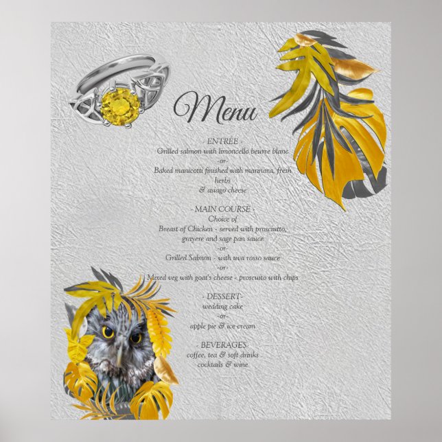 Roligt uttryckt i Gult och Grått-växtlöv Poster (Framsidan)