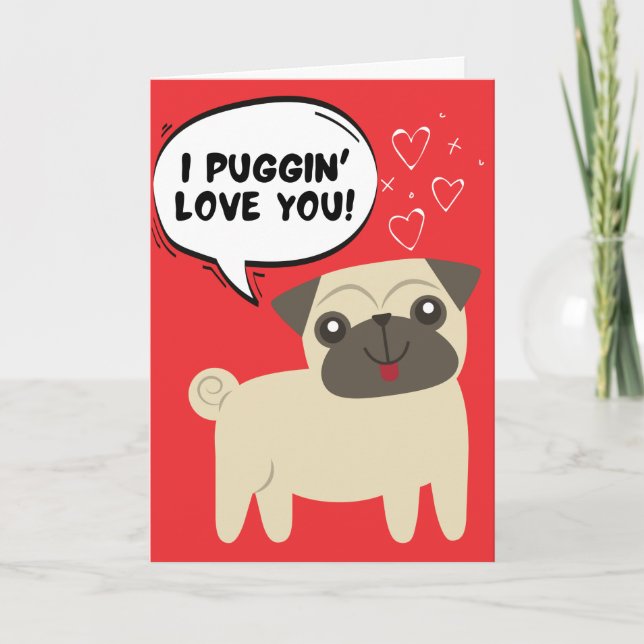 Roligt V-Day-kort med Pug-hund Kort (Framsida)