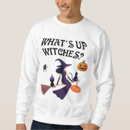 Roligt Vad händer Häxor Halloween Häxa och katt Lång Ärmad Tröja