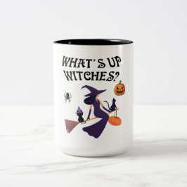 Roligt Vad händer Häxor Halloween Häxa och katt Två-Tonad Mugg