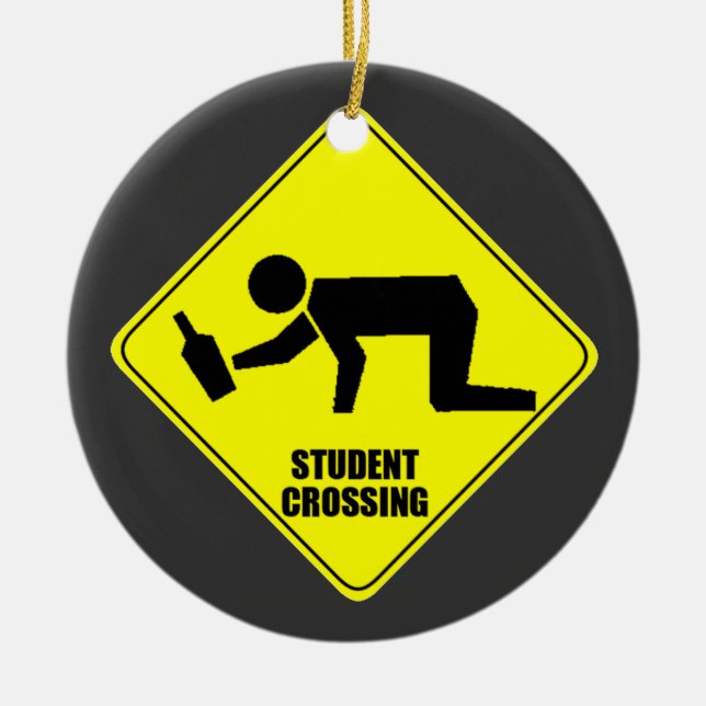 Roligt vägmärke - berusad studentkorsning julgransprydnad keramik (Framsidan)