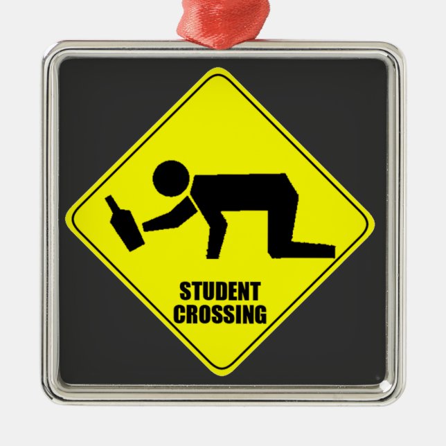 Roligt vägmärke - berusad studentkorsning julgransprydnad metall (Framsidan)