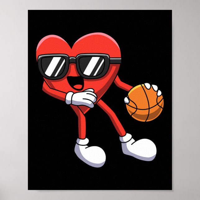 Roligt Valentines day Heart spelar basketboll Boys Poster (Framsidan)