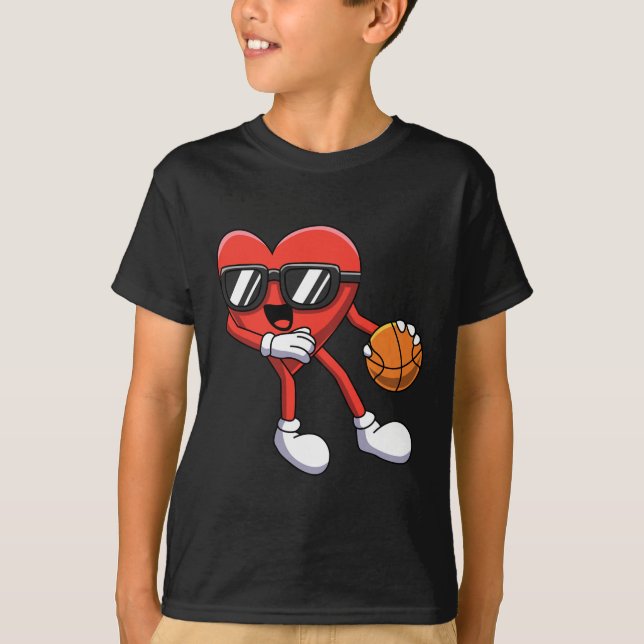 Roligt Valentines day Heart spelar basketboll Boys T Shirt (Framsida)