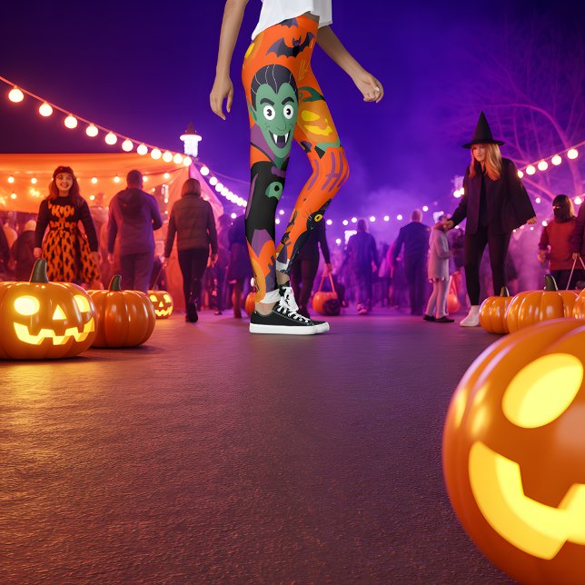 Roligt Vampire, Black Cat & Pumpkin Halloween Leggings (Skapare uppladdad)