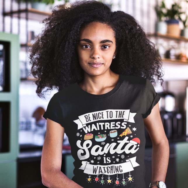 Roligt Var snäll mot servitrisen tomten tittar på T Shirt (Skapare uppladdad)