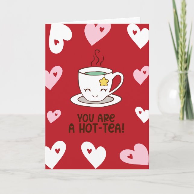 Roligt Varm-Te Punny Valentine Helgkort (Framsida)