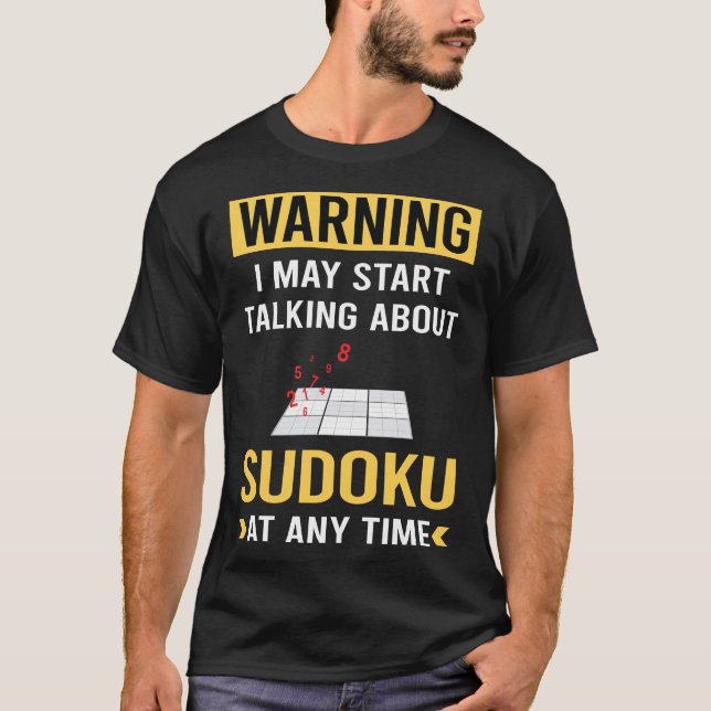 Roligt Varnings Sudoku T Shirt (Framsida)
